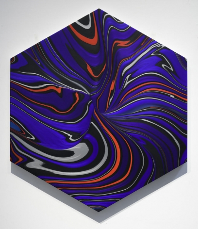 Geodynamics, 1011, 2019, Acrylic on canvas over hexagonal shaped wood panel