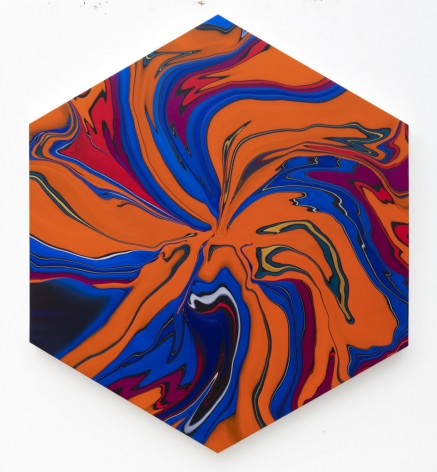 Geodynamics 1203, 2019, Acrylic on canvas stretched&nbsp;&nbsp;over hexagonal shaped wood panel