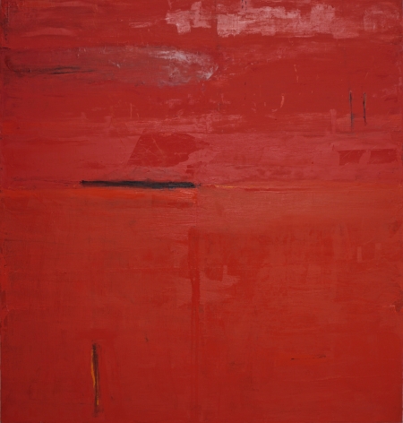Katherine Parker, Malta, 2010, Oil on canvas, 68 x 64 inches, Abstract red painting with multiple layers, Katherine Parker is known for her large vividly painted canvases which are characterized by layers of stumbled and abraded oil paint.