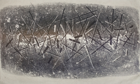 Harry Bertoia, 1165, c.1970, Monoprint on rice paper  26 x 41 in. Abstract black and white lines. Harry Bertoia was an artist and furniture designer.