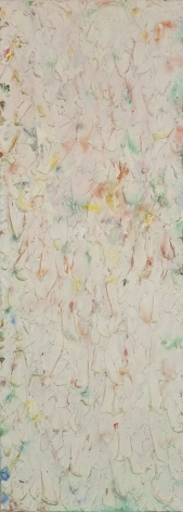 Stanley Boxer, Roansplaywitnessofday, 1980, Oil on Linen, 50 x 18 inches, Large abstract painting with multi colored strokes over an off white background. Stanley Boxer was known for abstract work that was painted thickly. His work is part of the permanent collections of many museums.